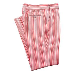 Mens Gurkha Pants 38 Red White Striped Cotton Trousers Straight Fit Flat Front
